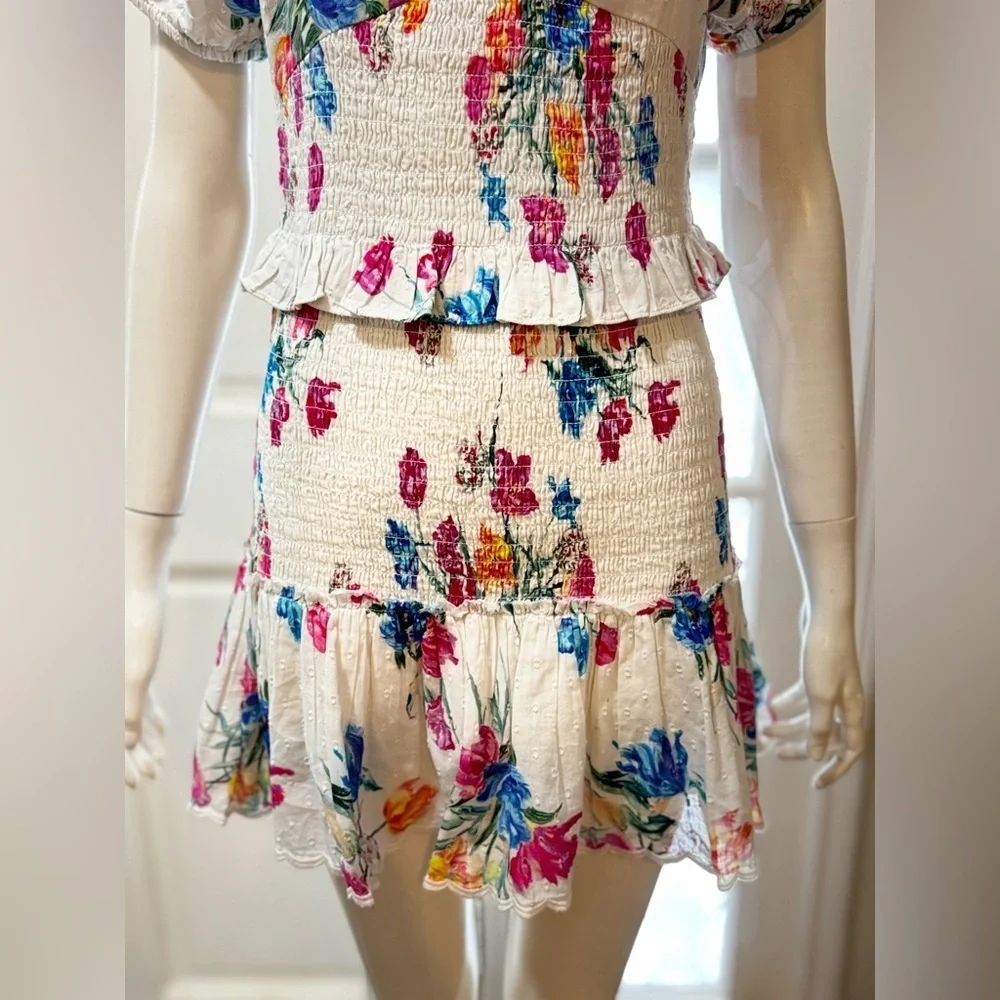 LoveShackFancy 100% Cotton JARRAH Coquette Fun Floral Short Dress Sz Small L#34